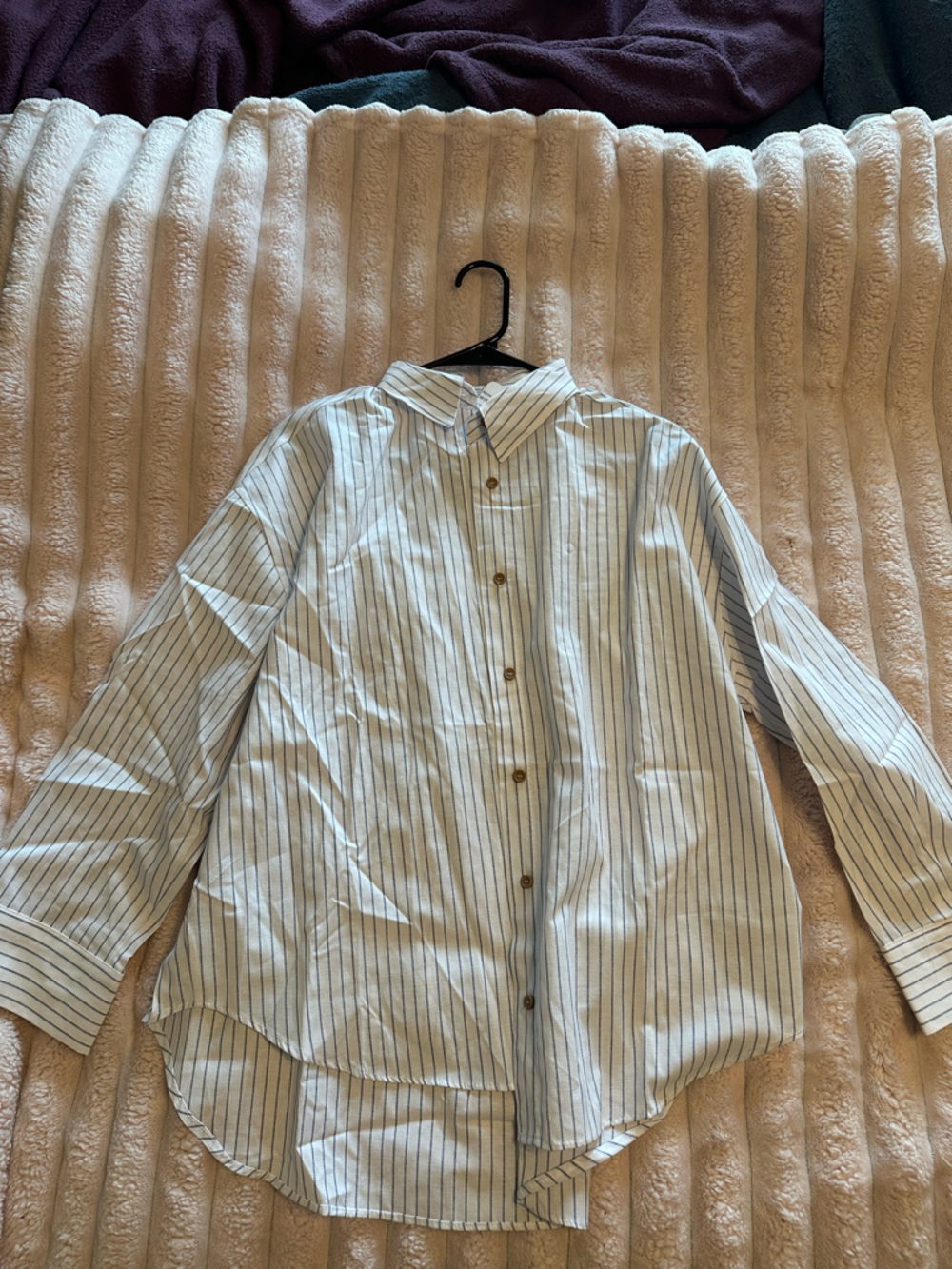Lightweight and Flowy Striped Button-Down Shirt - White with Navy Stripe
